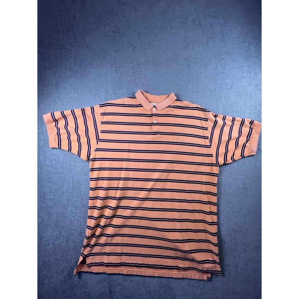 LL Bean Double L Polo Shirt Men's XLT Orange Blue Striped Made USA Vintage 90's